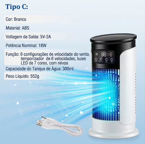 Mini Ar Condicionado e Humidificador Portátil (6 Velocidades)